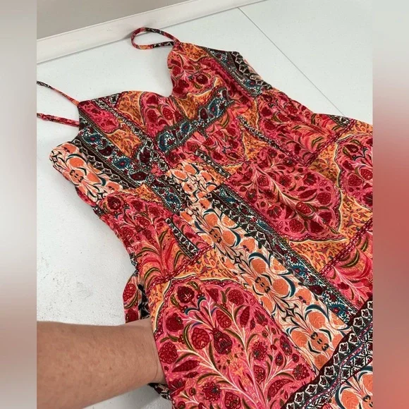 Old Navy Women's Waist-Defined Cami Midi Beach Sun Dress Pink Paisley Medium - Picture 7 of 12